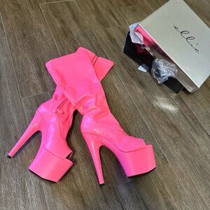 Ellie Shoes 709-VIVID Neon Pink Knee High Platform Boots Size 8